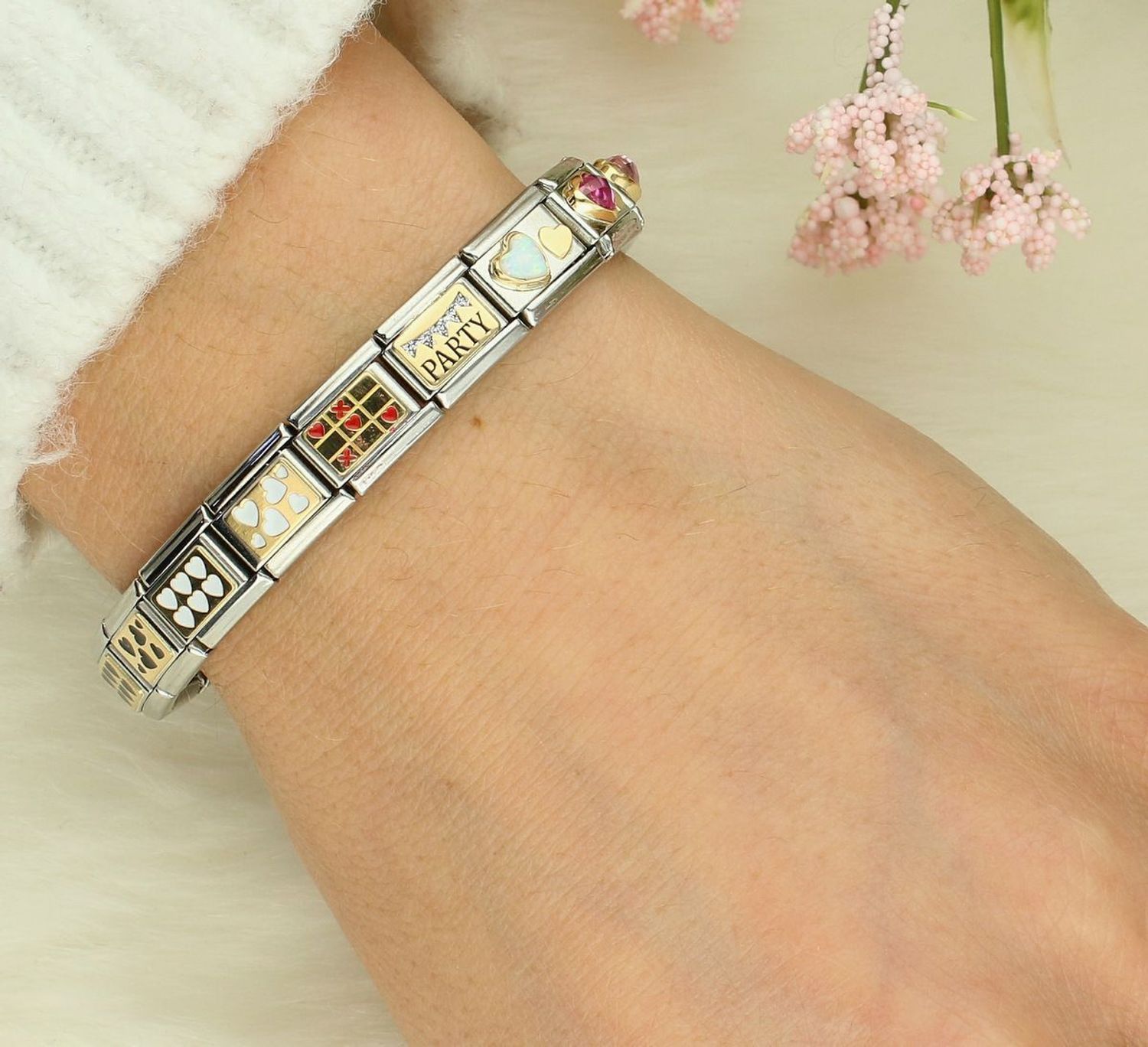 Nomination Link 18K zawieszka złoto Płytka z czerwonym sercem 030284 58.png